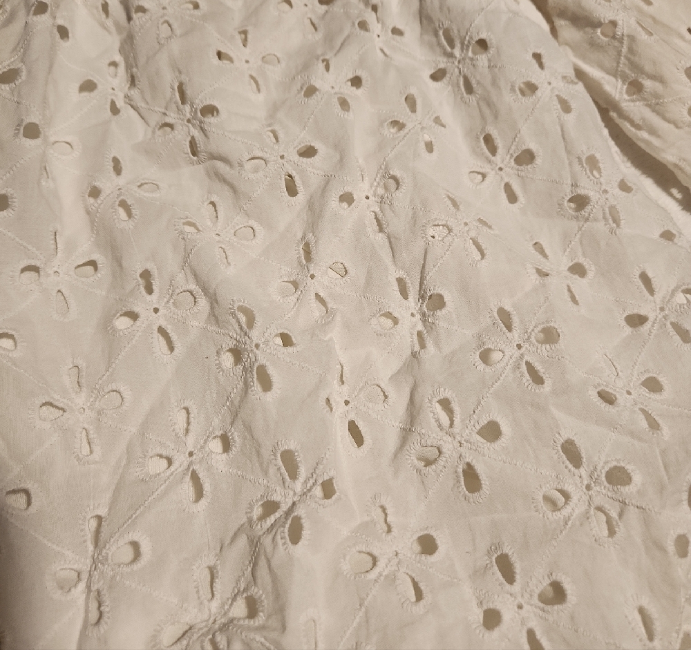 Nine West Cream Eyelet Ruffled Collar Button-Front Blouse - Picture 2 of 4